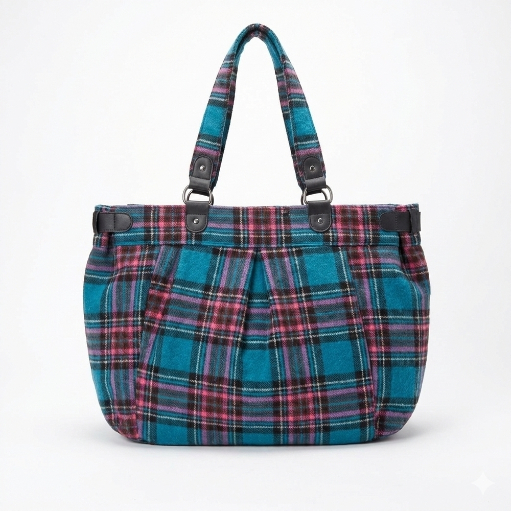 Plaid Tote Teal and Pink